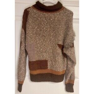 Sascha Kreuzlingen Vtg Leather Knit Sweater Turtleneck Brown Beige Tan Medium